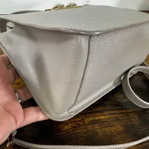 Furla Satchel Crossbody Bag Womens Small Gray Leather Top Handle Gold Hardware thumbnail 14