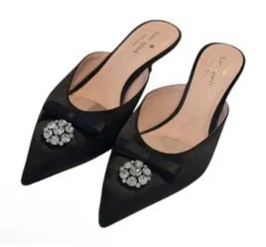 Kate Spade Darlene Black‎ Satin Kitten Heel Mule Pointed Toe Size 7 thumbnail 1