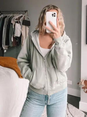 Brandy Melville Sage Green Zip Up Hoodie thumbnail 2