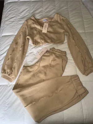 Oh Polly Beige Cropped Sweatshirt & Drawstring Joggers Set thumbnail 2