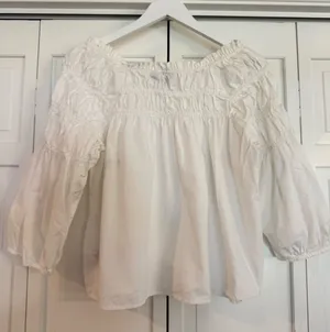 Gap white smocked poplin cotton top size small thumbnail 5
