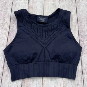 Athleta Black Seamless Pointelle Mesh Crop Top High Neck Tank Small thumbnail 1