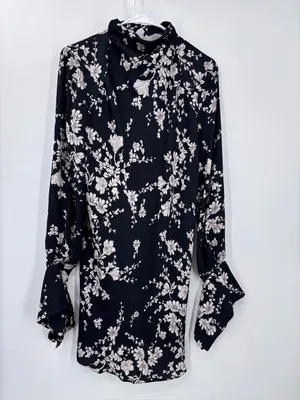 Free People Black Floral Open-Back Long-Sleeve Mini Dress thumbnail 4