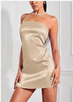 NEW Strapless Satin Open Back Wedding Guest Cocktail Mini Dress M thumbnail 1