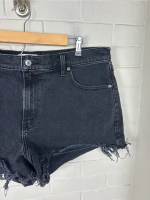 Abercrombie & Fitch The Mom Short High Rise Black Denim Cutoffs Plus Size 33/16 thumbnail 5