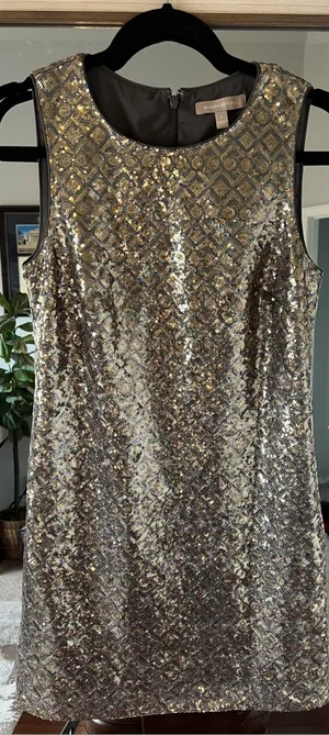Banana Republic Gold & Silver Sequin Cocktail Party Dress Lined Size 4 Classic thumbnail 1