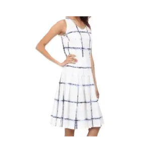 Pendleton Sleeveless A-line Dress‎ Size 12 White Blue Plaid Check Pleated NWT thumbnail 3