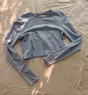 H&M Pale Blue Long-Sleeve Cropped Top thumbnail 1