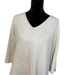 Chicos Beige V-Neck Pullover Sweater Size 2 (LG) Neutral Minimalist Boho Beach thumbnail 3