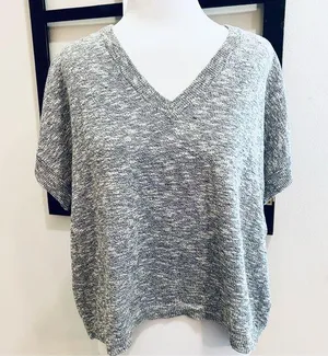 Madewell Gray Heather V-Neck Short Sleeve Sweater Medium thumbnail 1