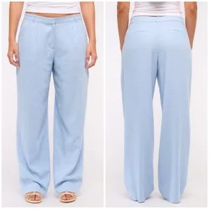 Abercrombie Curve Love Sloane Low Rise Wide Leg Tailored Linen Pant 32L Sky Blue thumbnail 2
