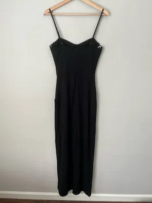 Lulus Divine Extravagance Black Rhinestone Fringe Bustier Maxi Dress Black NEW M thumbnail 4