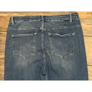 Risen Los Angeles‎ Size 2XL Distressed Flare Jeans Medium Wash Raw Hem High Rise thumbnail 9