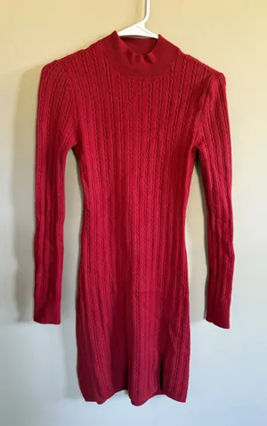 Abercrombie & Fitch Women's XS Red Knit‎ Mock Neck Long Sleeve Mini Dress thumbnail 1