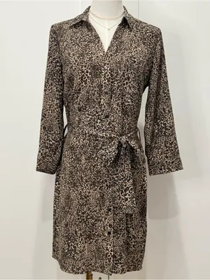 1. State Leopard Print Shirtdress Small 3/4 Sleeve Belt Fall City Chic Maximal thumbnail 4
