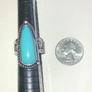 Turquoise Faux Stone Silver Tone Cocktail Ring - Blue Teardrop Statement thumbnail 4