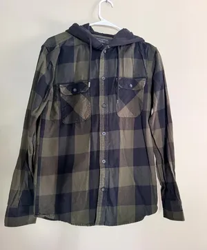 Black & Olive Hooded Flannel thumbnail 1