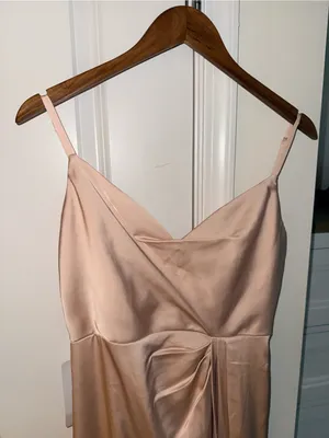 Azazie Champagne Satin Slip Dress with Twist Detail thumbnail 3