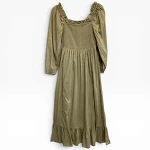 Cleobella‎ Lennox Ankle Dress Olive Green Smocked Cotton Maxi XS thumbnail 4