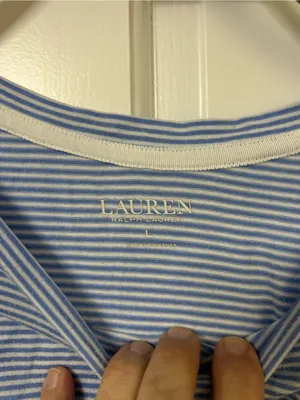 Lauren Ralph Lauren Light Blue & White Striped Short Sleeve Tee thumbnail 4