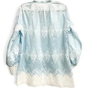 Anthropologie Sample‎ Piece Lace Embroidered Tunic Blouse Blue M / L Rare thumbnail 3