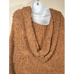 ONEILL Serefina Hooded Sweater M/L Camel Brown Chunky‎ Knit V-Neck Boho Coastal thumbnail 6