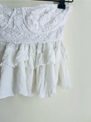 Free People Adella Corset Cami Tube Top White Lace Ruffle Boho Festival size M thumbnail 10