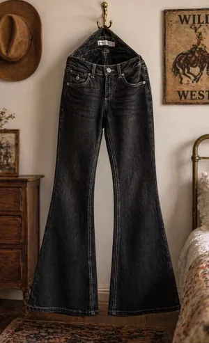 Garage Low Rise Flare Jeans Size 24 / 0 Y2K Black Wash Bootcut Vintage Style thumbnail 1