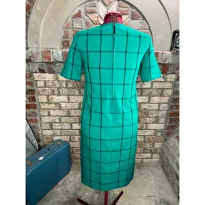 sheath dress windowpane green black vintage 1980s thumbnail 2