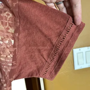 Miss Me Rust Embroidered Crochet Boho Blouse Top Size Small Western Festival thumbnail 6