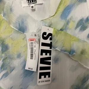 Steve Madden White Floral Ruffle Slip Dress with Blue & Yellow Print thumbnail 8