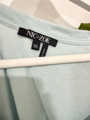NIC+ZOE Aqua Blue Linen Blend Relaxed Coastal V Neck Plus Size Top Tunic XXL thumbnail 2