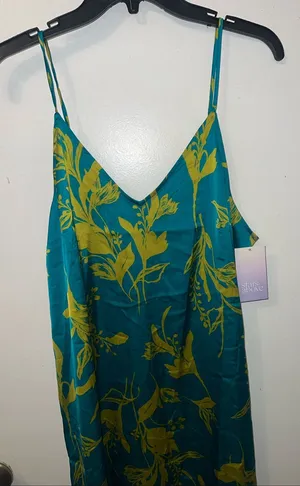 Stars above Small Teal Slip Dress with Chartreuse Floral Print thumbnail 1