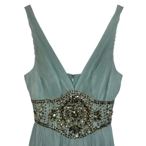 NWT Mandalay AQ Blue Silk Gold Beaded Embellished Mini Cocktail Party Dress Sz 6 thumbnail 2