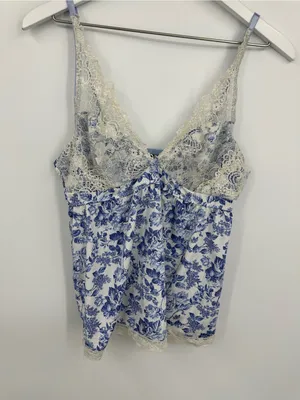 Laura Ashley Blue Floral Lace V Neck Camisole Top Size Large Fairy thumbnail 6