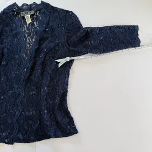 Alex Evenings Navy Blue Lace‎ Glitter Two Piece Jacket Sleeveless Satin Dress 6 thumbnail 9