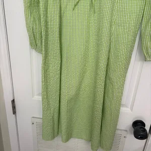Monki Green And White Gingham Plaid Seersucker Midi Dress Size‎ XS thumbnail 6