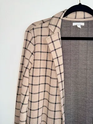 Maurices Plaid Duster Blazer Tan & Black Open Front Collared thumbnail 4
