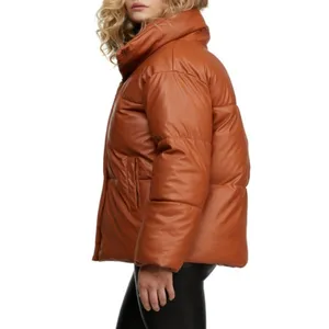 NWT NVLT Women’s Vegan Leather Puffer Coat In Color Luggage thumbnail 3