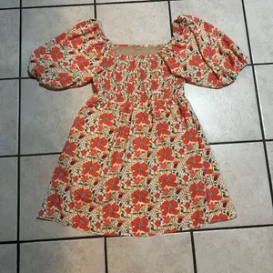 Kori Knee-Length Orange Multicolor Floral Puff Sleeve Dress Sz‎ M thumbnail 5