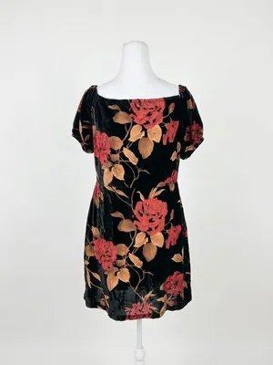 Moon River Velvet Floral Dress L Whimsigoth Rose Off Shoulder Jacquard Mini thumbnail 3