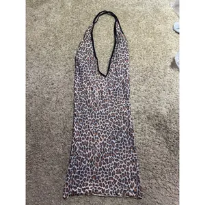 Elegant Moments Leopard Print Halter‎ Chemise Nightgown Deep V Neck Brown Black thumbnail 2