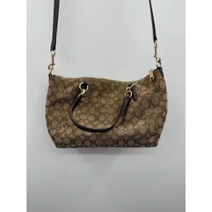 Coach Kelsey Satchel Crossbody Bag Khaki Brown Signature C Jacquard‎ Canvas thumbnail 3