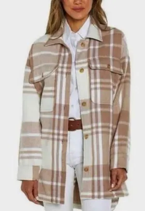 Banana Republic Beige and Cream Plaid Utility Shacket thumbnail 1