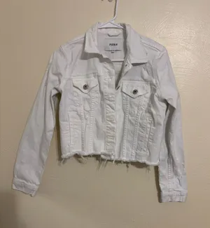 Pistola White Cropped Distressed Denim Jacket Raw Hem Size Small thumbnail 1