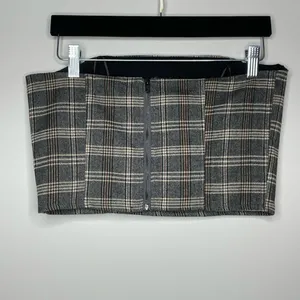5/$25💜 Blush- Grey, Black, Tan & Red Plaid Strapless Top thumbnail 2