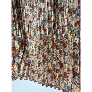 Vince Womens Pomegranate Floral Pleated Long Sleeve Blouse Tan Orange Small thumbnail 4