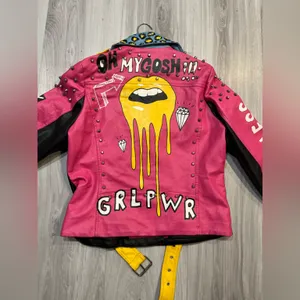 Colorful‎ Studded Leather Jacket Pink Size L thumbnail 5