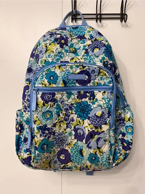 Vera Bradley Blue Floral Quilted Backpack with Aqua Accents thumbnail 1
