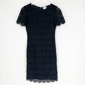 Reiss Swift Guipure Lace Short Sleeve Cocktail Shift Mini Dress Women's‎ 0 Black thumbnail 2